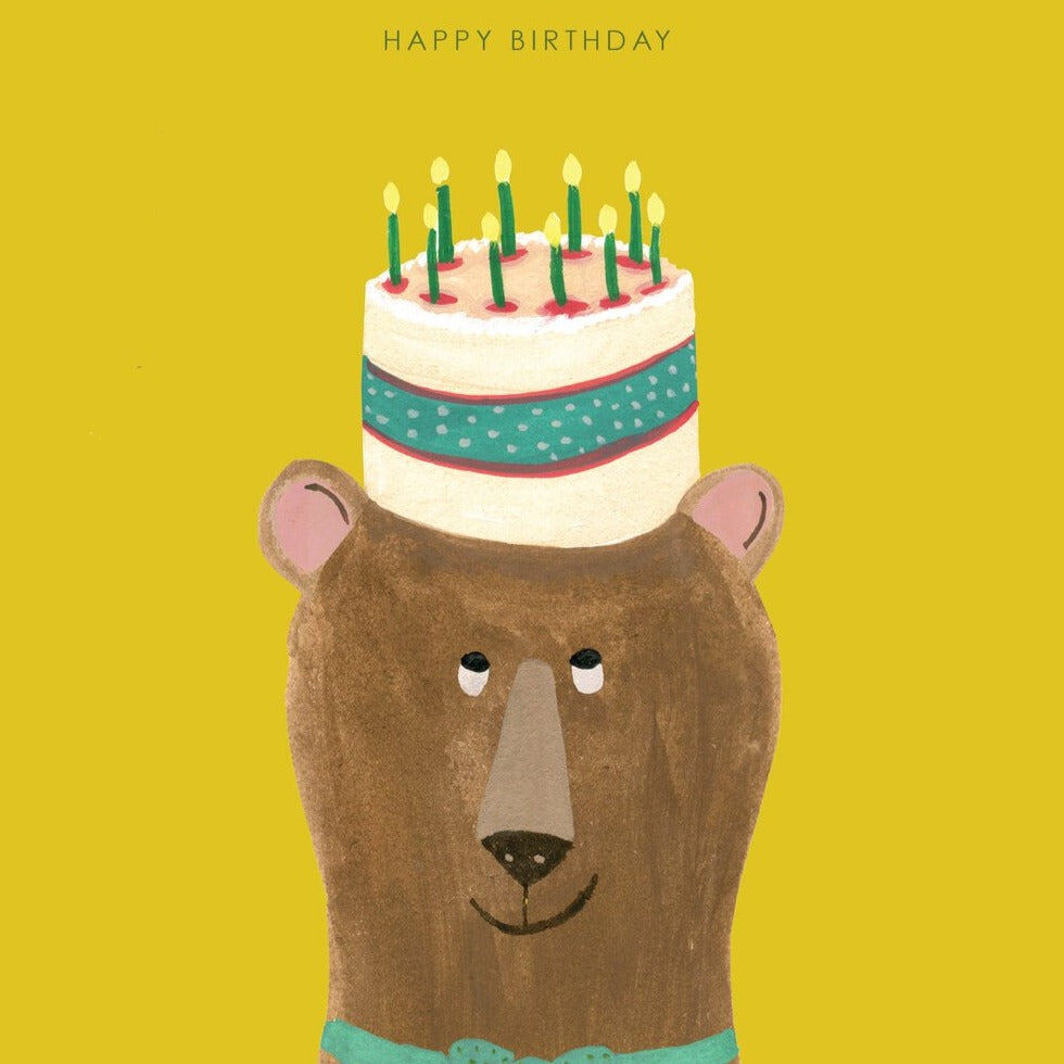 Bear with Cake Hat Birthday Card