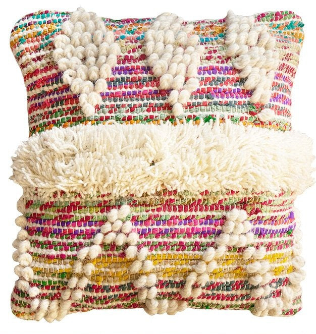 White/Multi Recycled Threads Cushion