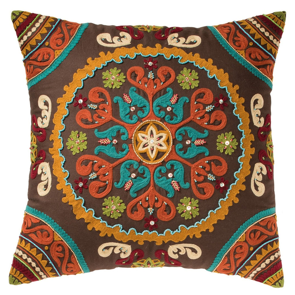 Brown Embroidered Orange Reverse Cushion square