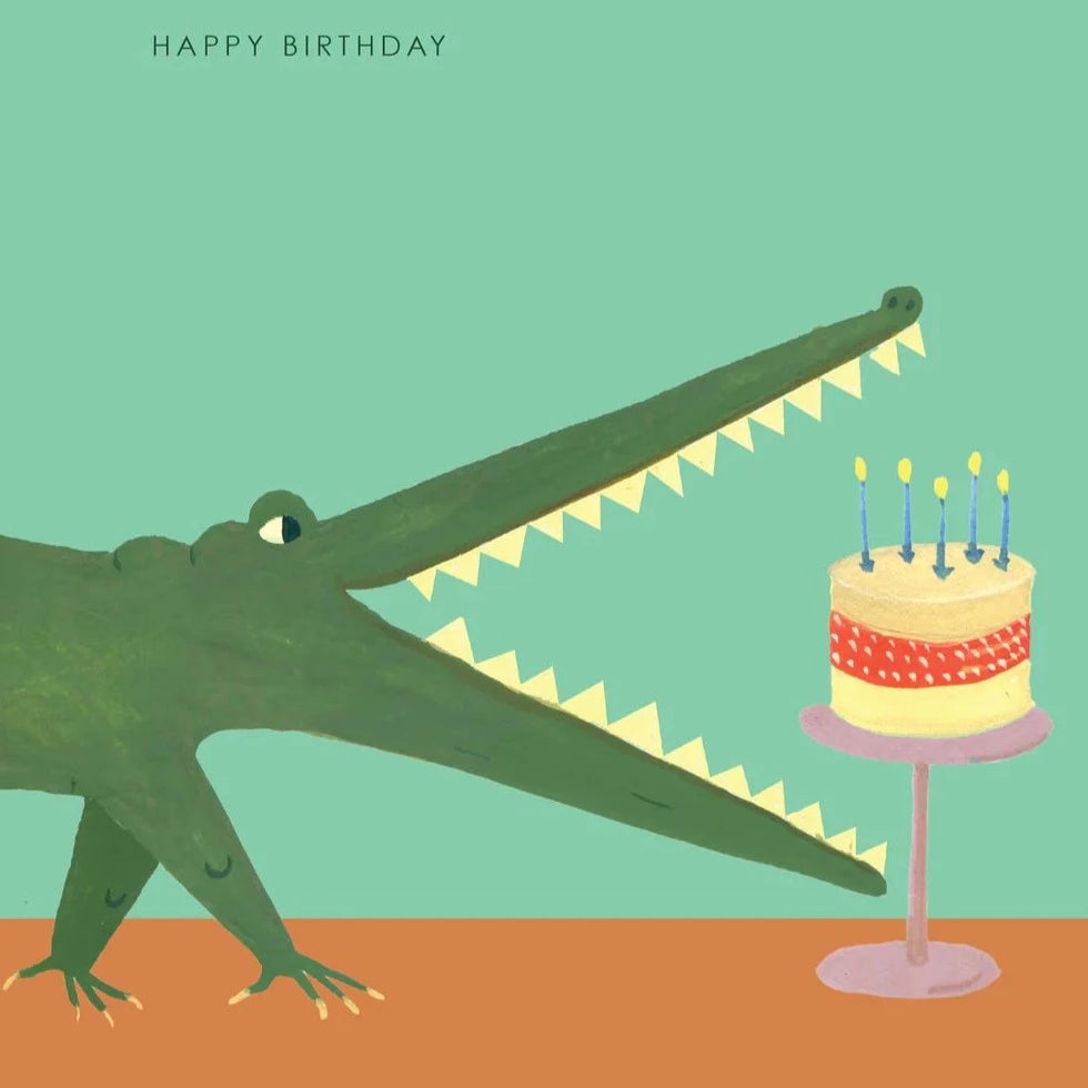 Crocodile With Cake Birthday Card