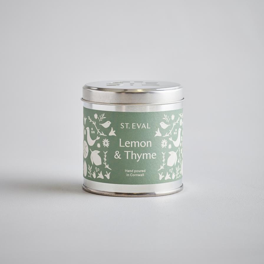 Summer Scented Folk Tin Candle Lemon & Thyme St Eval