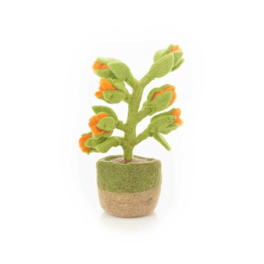 Felt Standing Artificial House Plants Orange Bloom