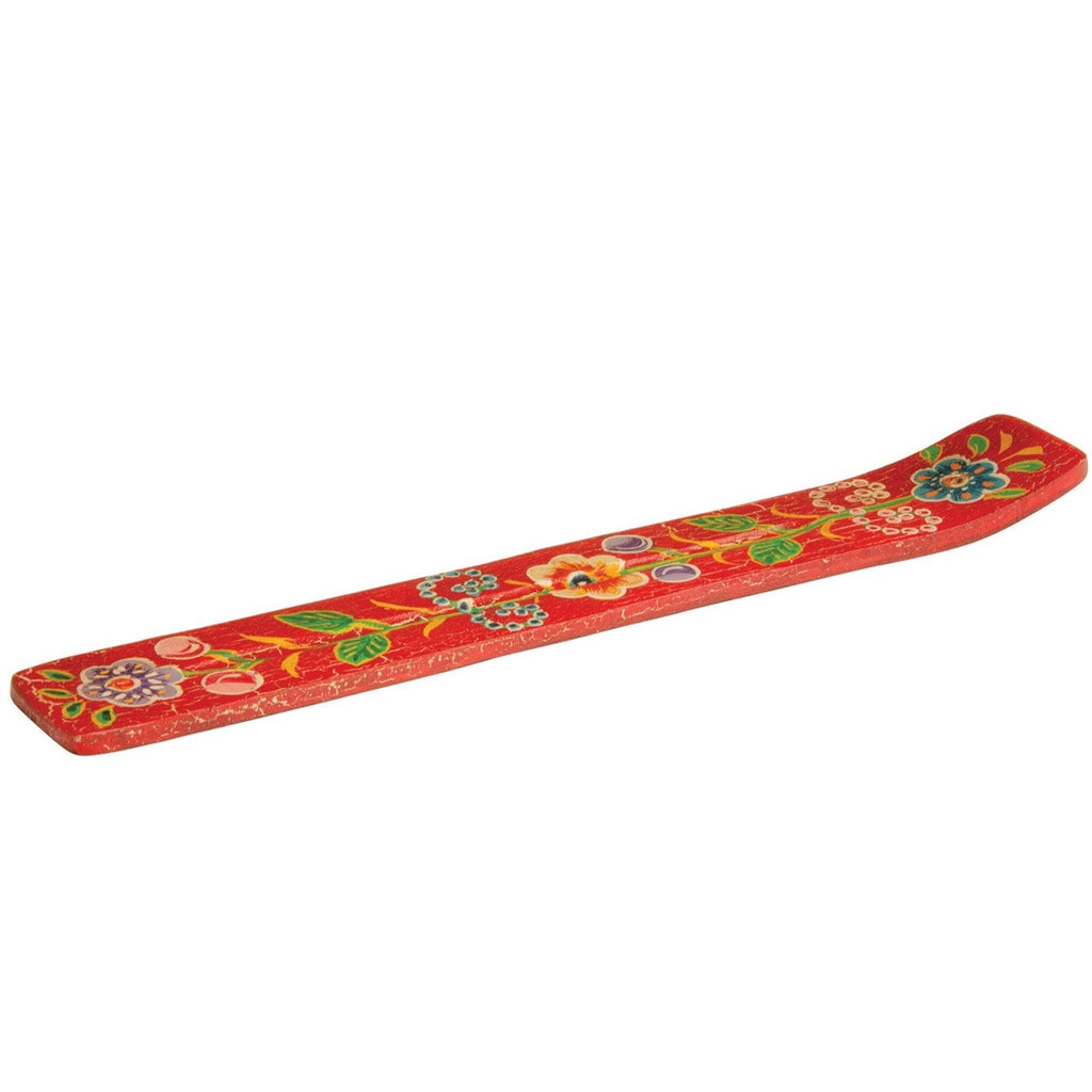 Floral Hand Painted Wooden Incense Holder Red