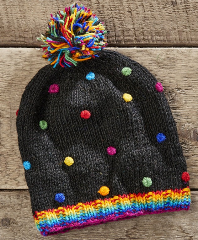 Rainbow Bobble Baggy Beanie Hat