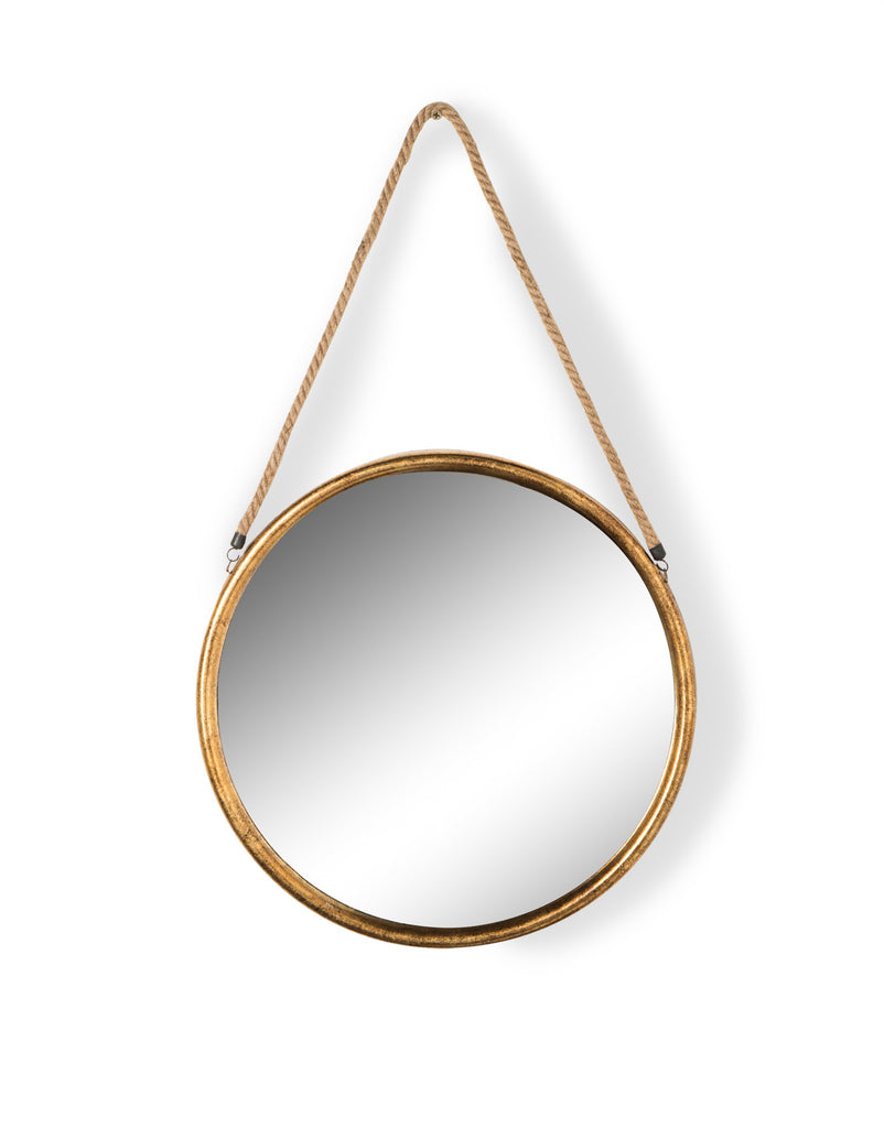 Round Gold Frame Rope Hanging Mirror Medium