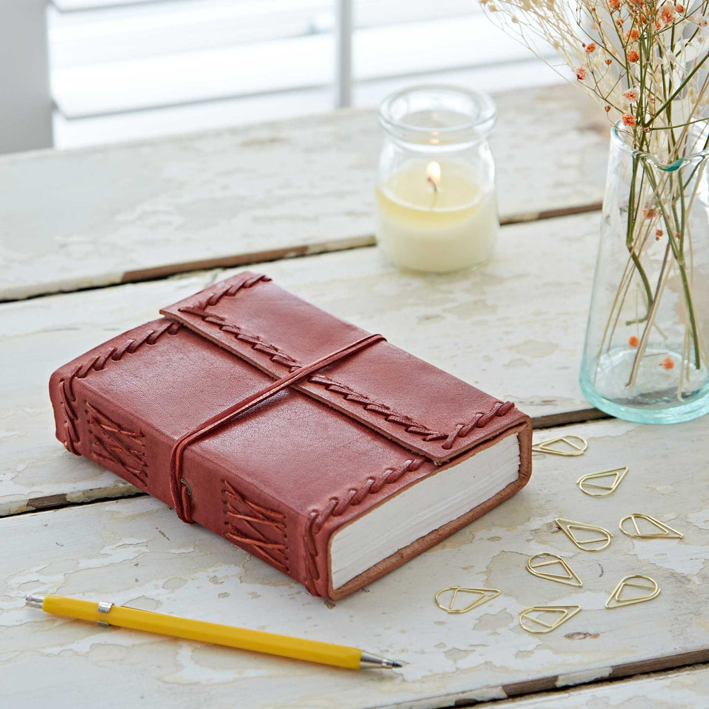 Distressed Stitched Brown Leather Journal