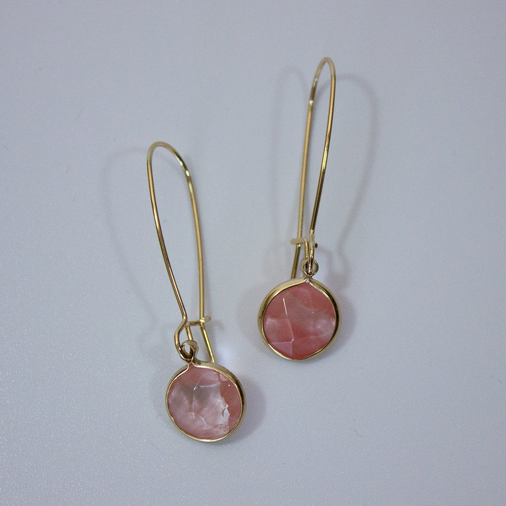 Cherry Quartz Round Semi Stone with Hoop Earrings in Gold