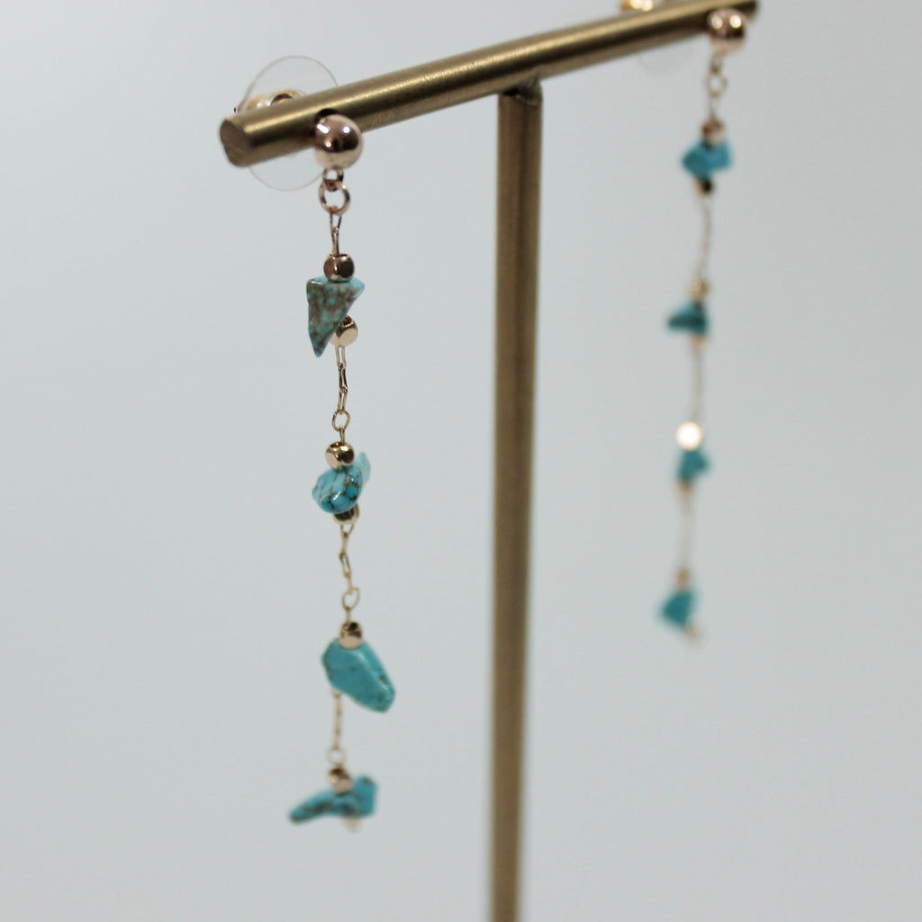 Turquoise Gold Four Stone Drop Earrings