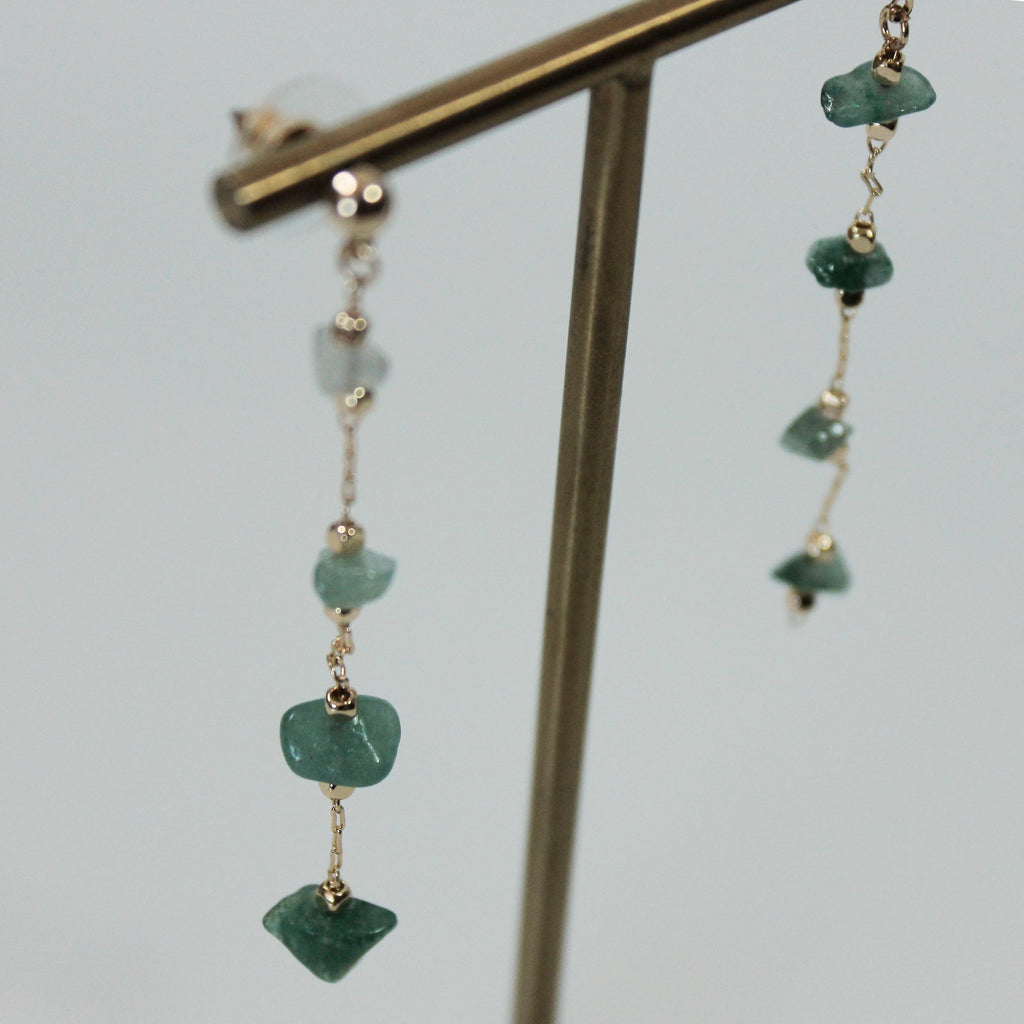 Green & Gold Four Stone Drop Earrings