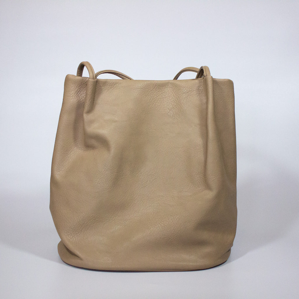 Block Colour Faux Leather Shoulder Handbag Khaki