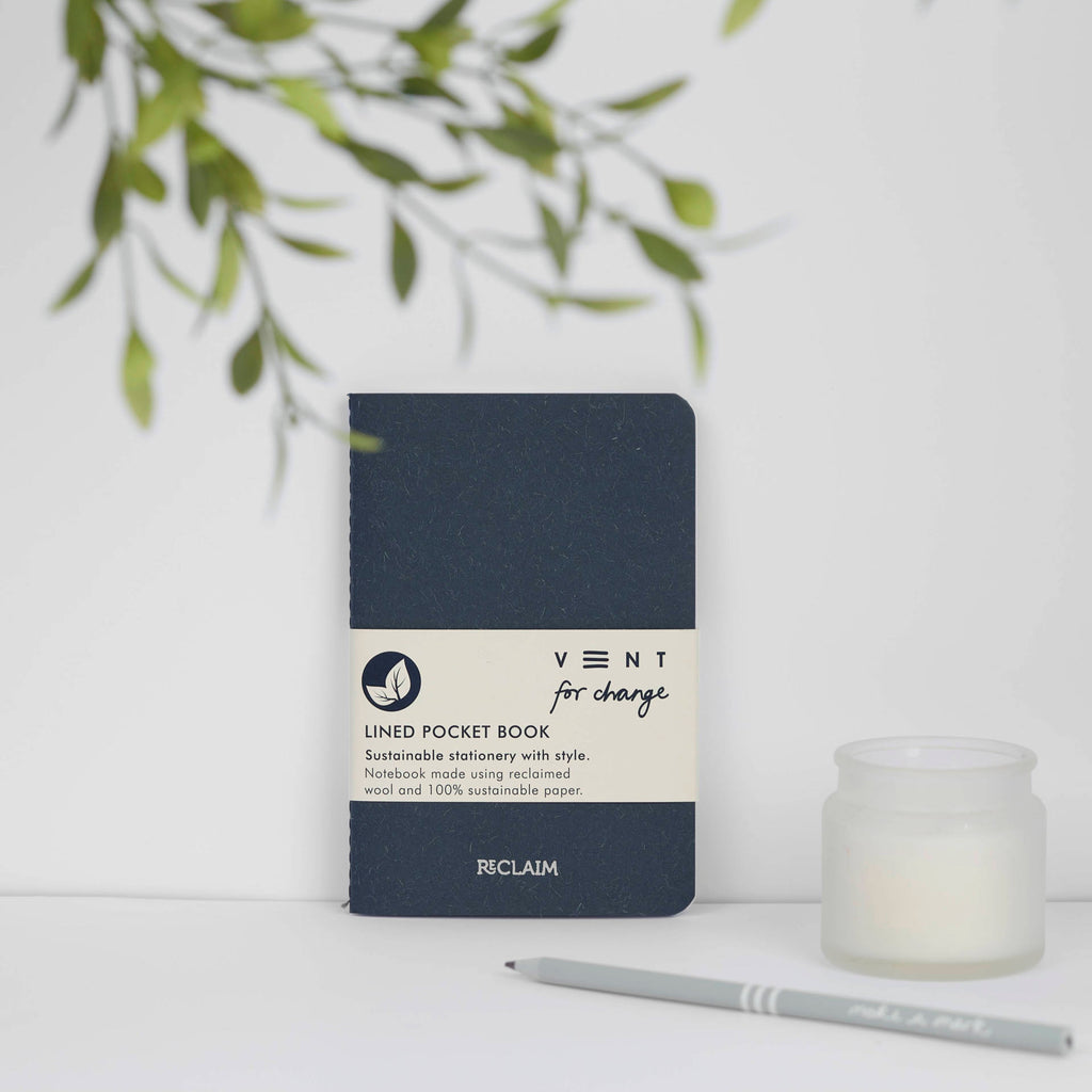 Reclaimed Wool A6 Lined Notebook Blue