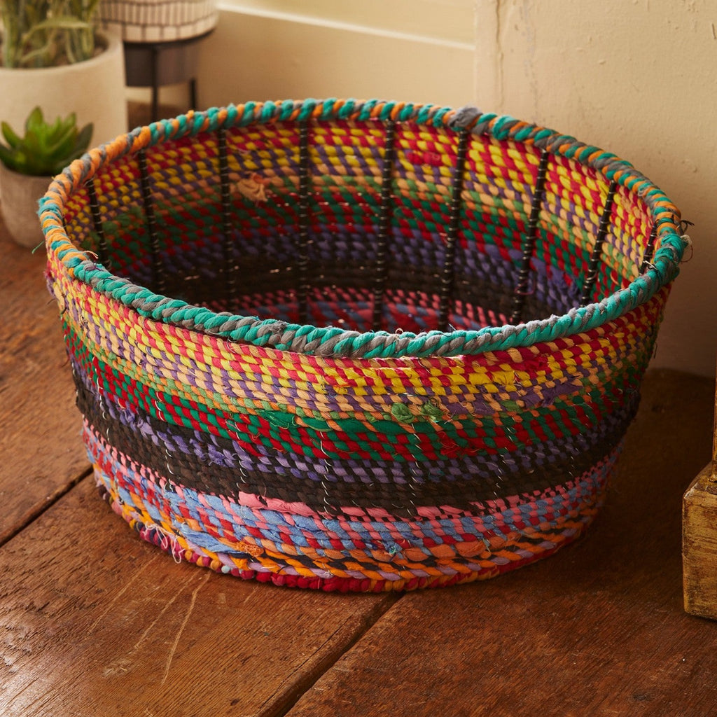 Recycled Fabric & Wire Round Basket