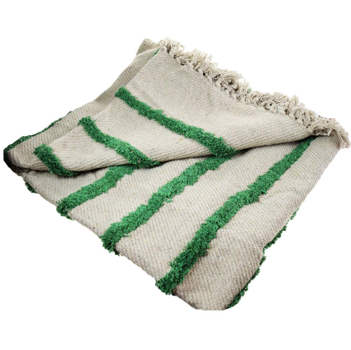 Tufted Recycled Cotton Green Stripe Throw