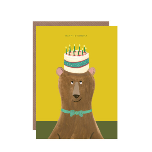 Bear with Cake Hat Birthday Card