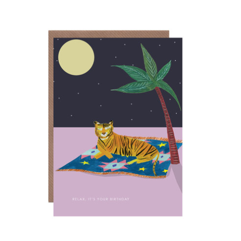 Tiger On Magic Carpet Birthday Card