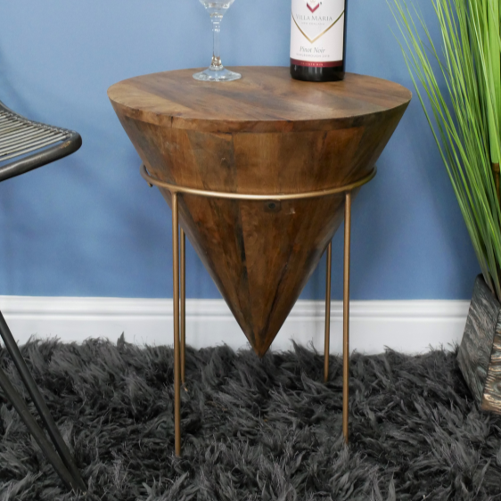 Iron & Mango Wood Conical Side Table
