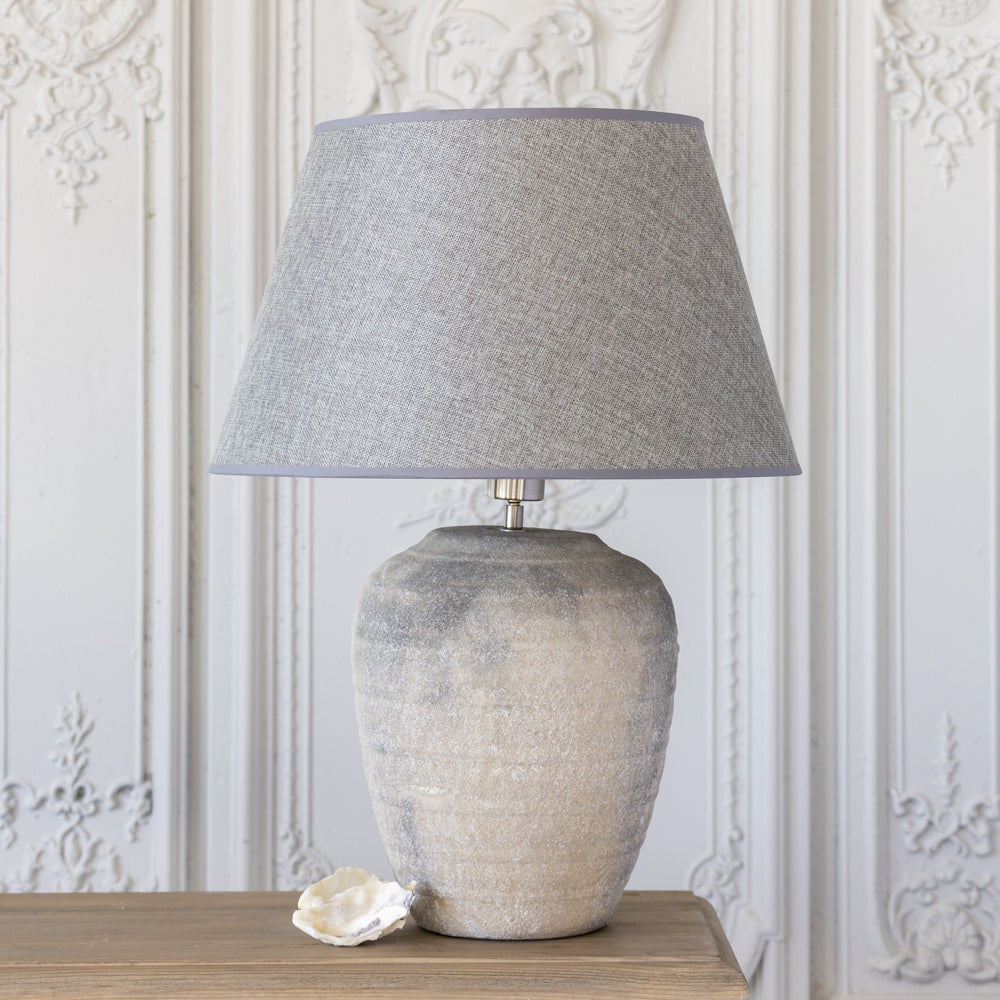 Large Ridged Ceramic Lamp with Grey Shade