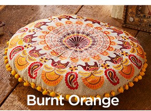 Round Embroidered Mandala Cushion Burnt Orange
