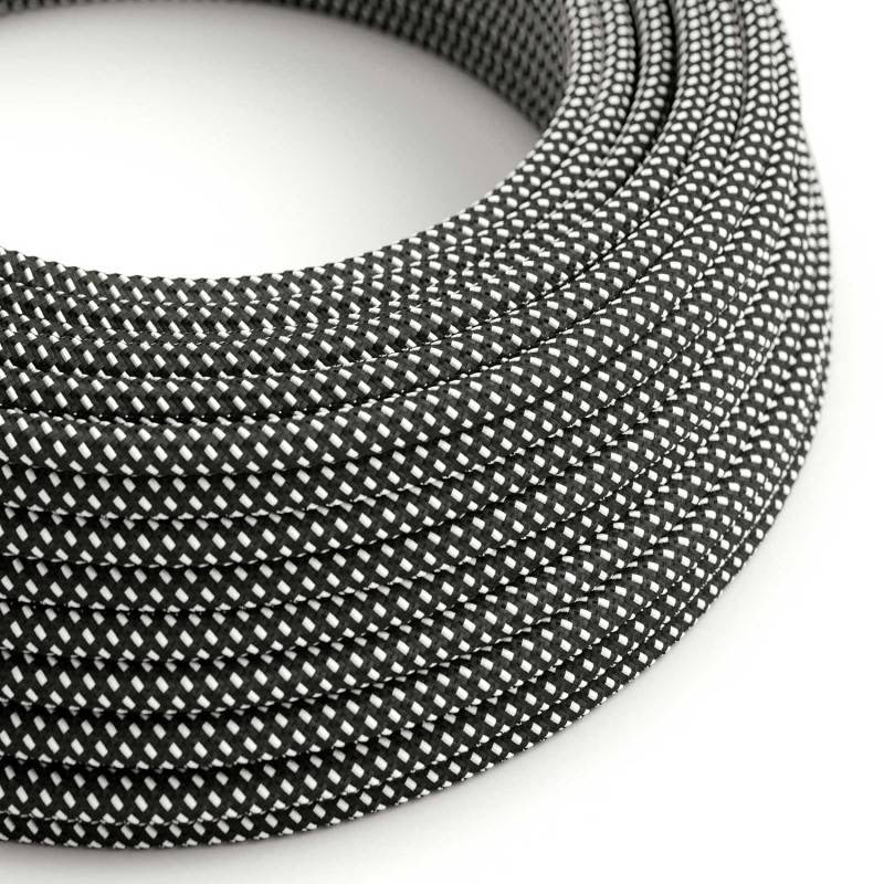 Black and White Round Electric Cable Covered in 3D Effect Fabric