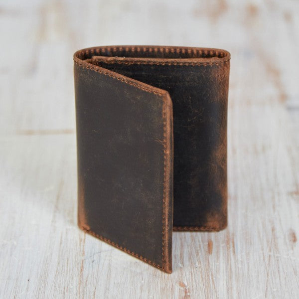 Buffalo Leather Handmade Billfold Wallet Brown