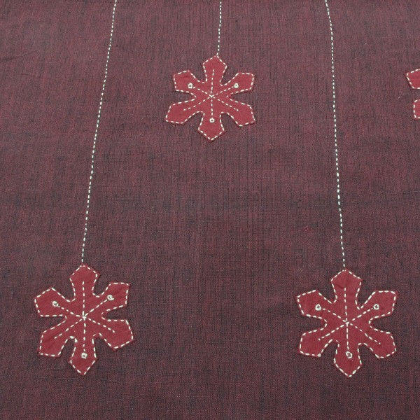 Cotton Scarves Embroidered with Flowers Maroon
