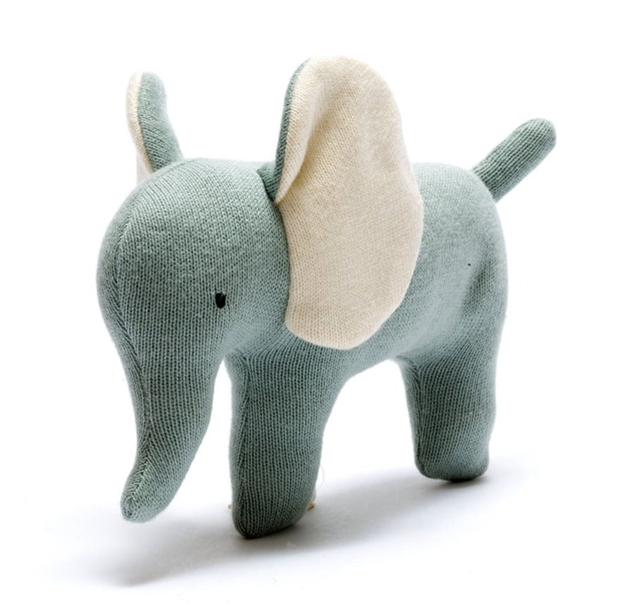 Knitted Organic Teal Elephant Scandi Baby Toy