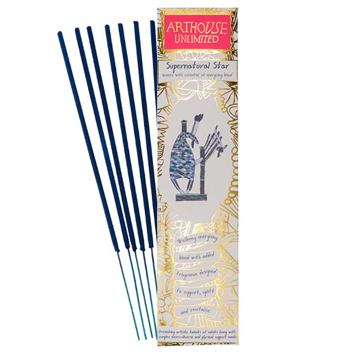 10 high quality hand-dipped bamboo incense sticks soaked with uniquely formulated essential oil blends. Includes 10 coloured incense sticks