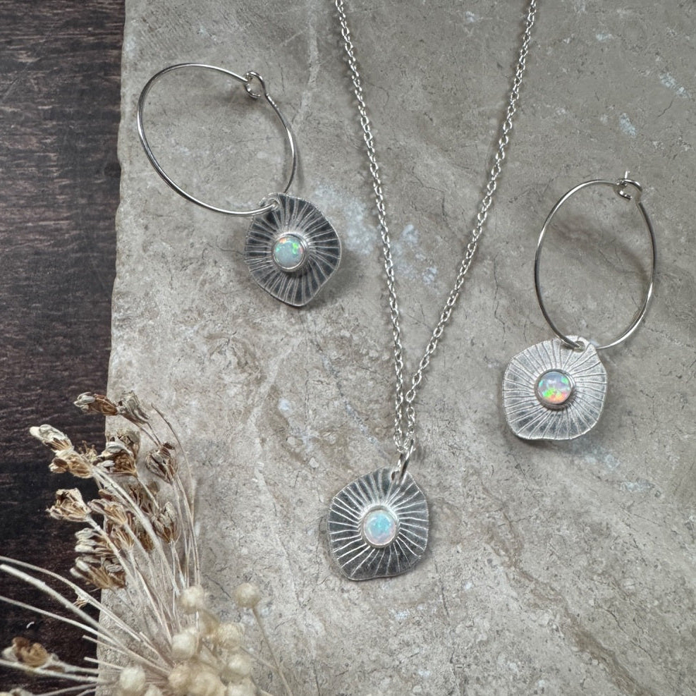 Sterling Silver & Opal Stone Disc Earrings - EOS-004 - Uneeka