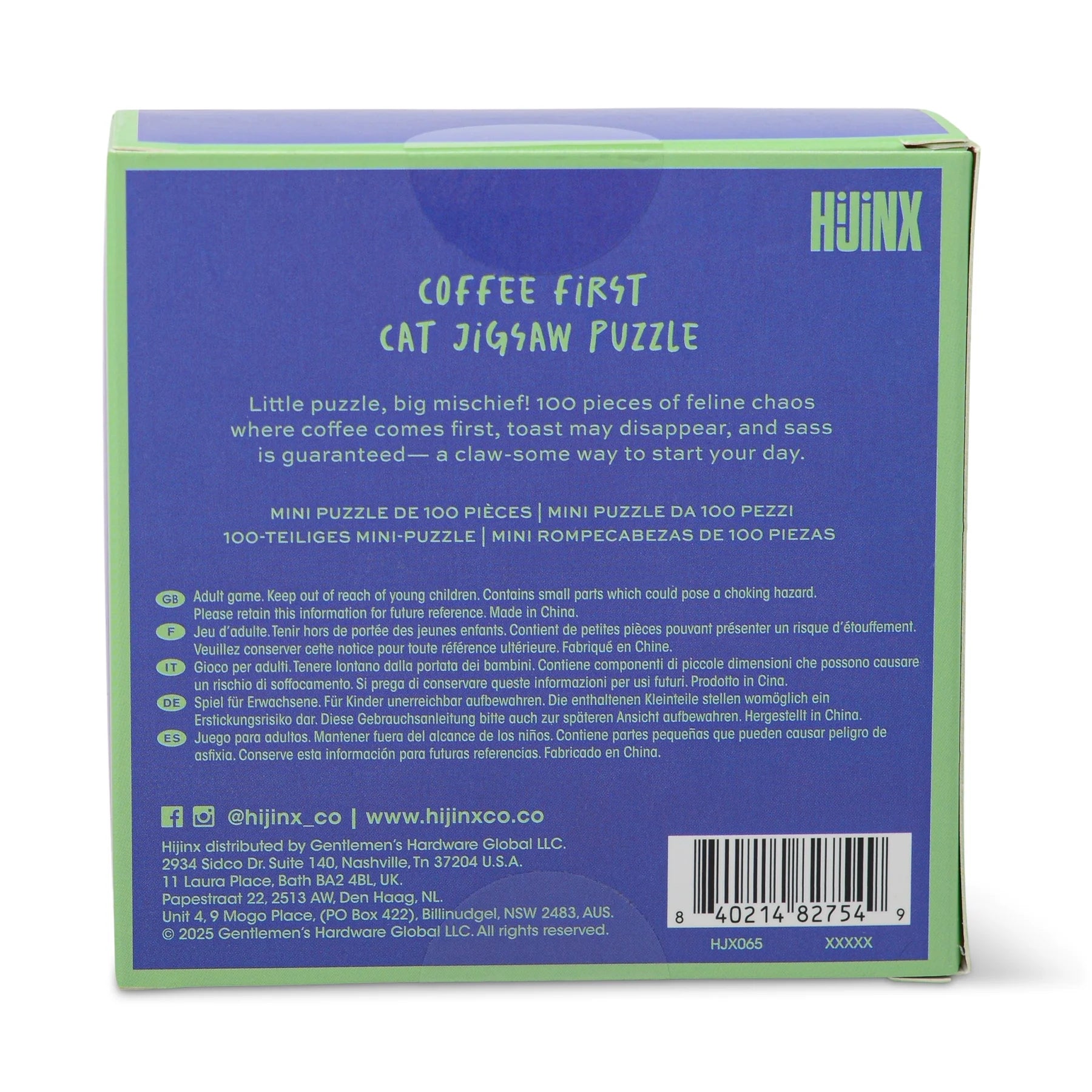100 Piece Cats & Coffee Mini Jigsaw - HJX065EU - Uneeka