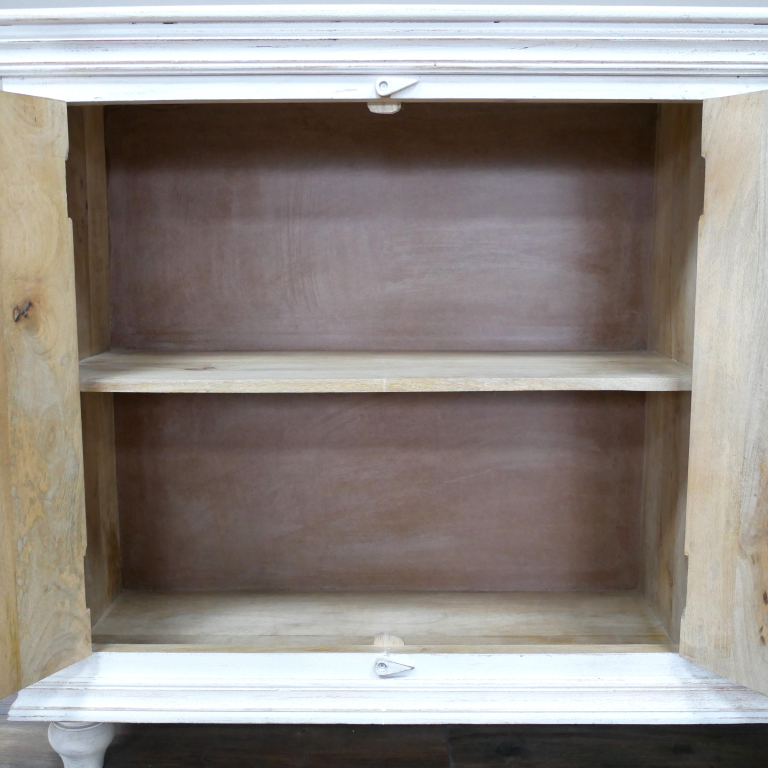 Ornate White Wash Engraved Four Door Sideboard - 10202 - Uneeka