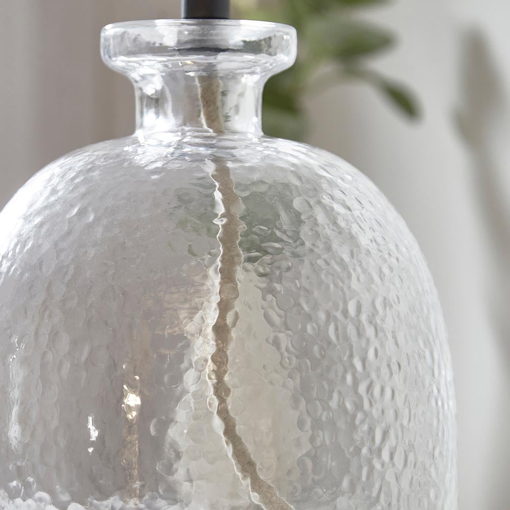 Hammered Clear Glass Table Lamp with Grey Shade 106274 Uneeka Lighting