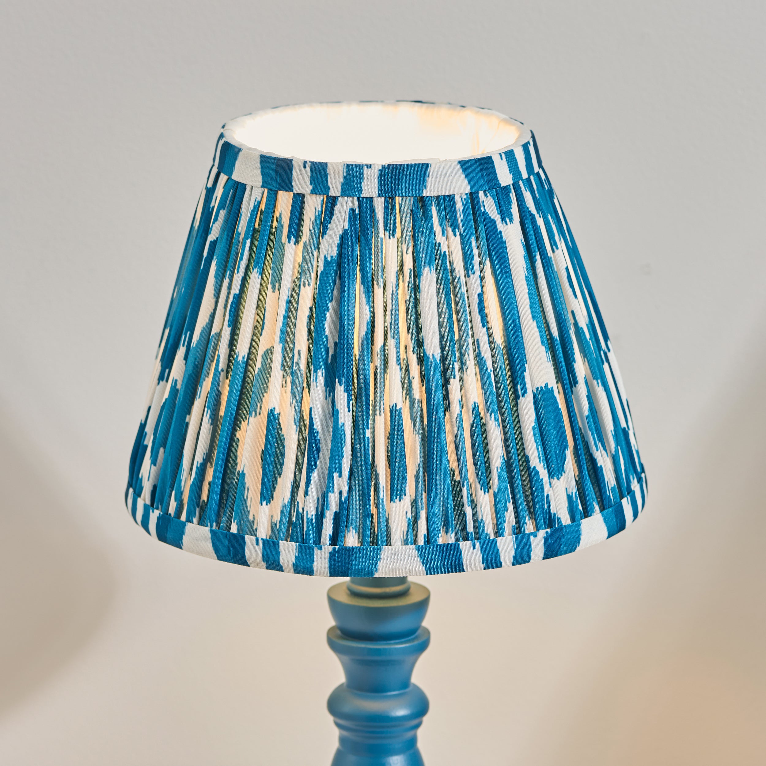 Ornate Wooden Table Lamp with Ikat Shade - 115092 - Uneeka