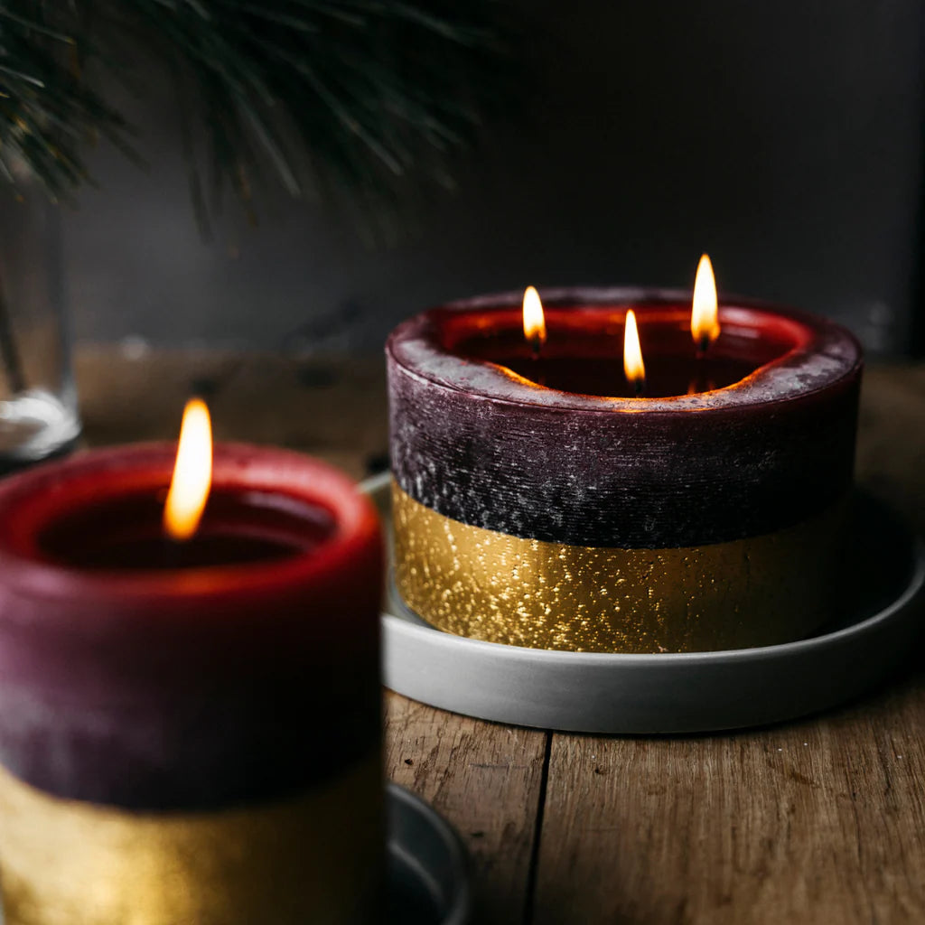 Gold Half Dipped Multiwick Candle Figgy Pudding - F00355 - Uneeka