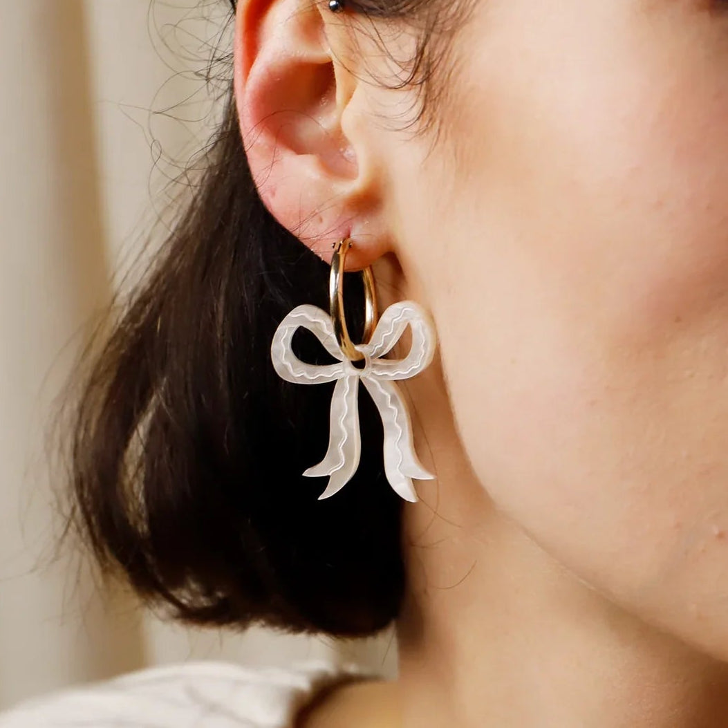 Wolf & Moon Mini White Bow Gold Hoops  - MINIBOWHOOPS - Uneeka