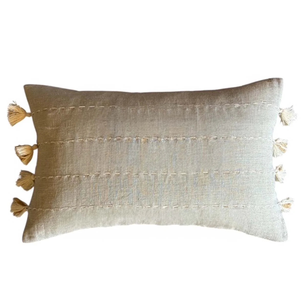 Rectangular Natural Linen Tassel Cushion - LINEN-CT-1T - Uneeka