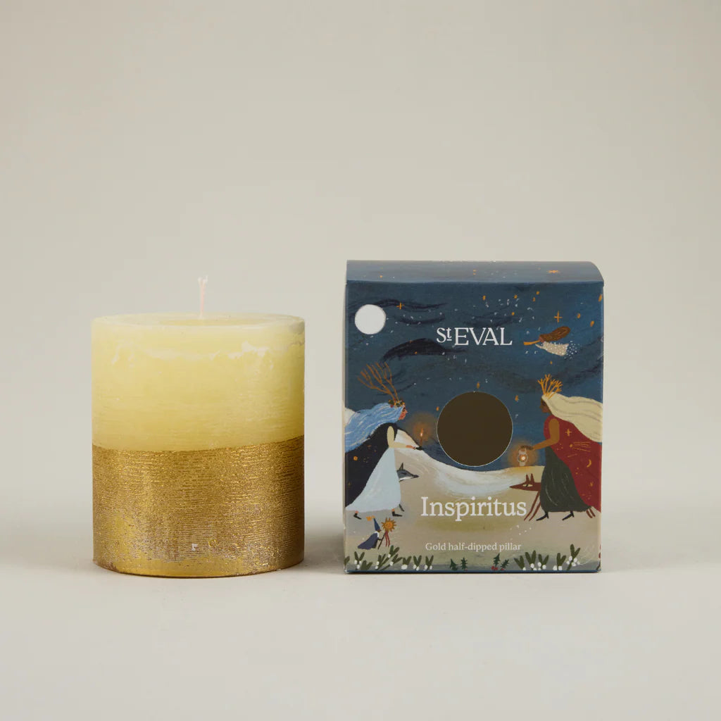 Gold Half Dipped Pillar Candle Ivory Inspiritus - F00444 - Uneeka