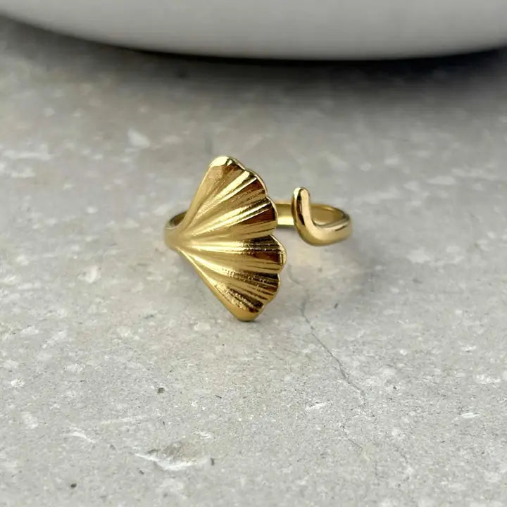 Ginkgo Leaf Adjustable Gold Ring - RG016 - Uneeka