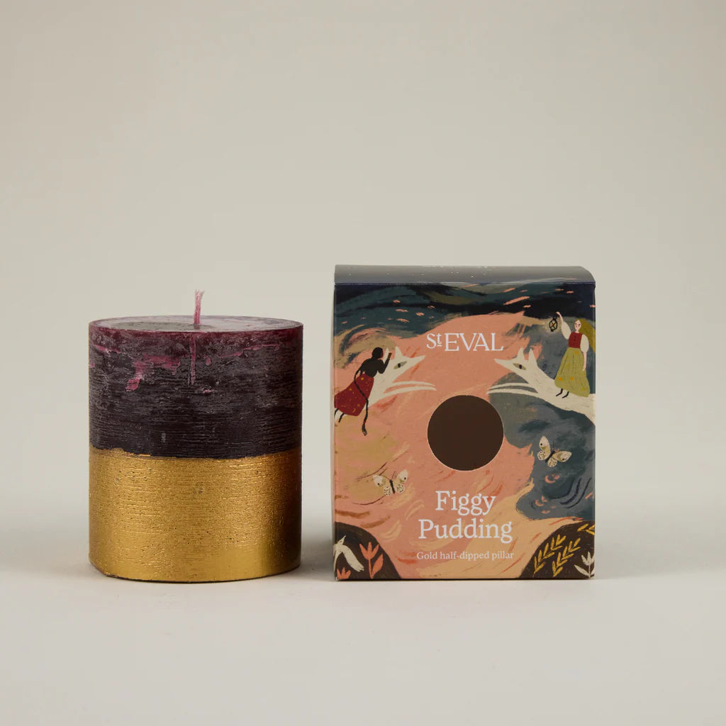 Gold Half Dipped Pillar Candle Figgy Pudding - F00356 - Uneeka