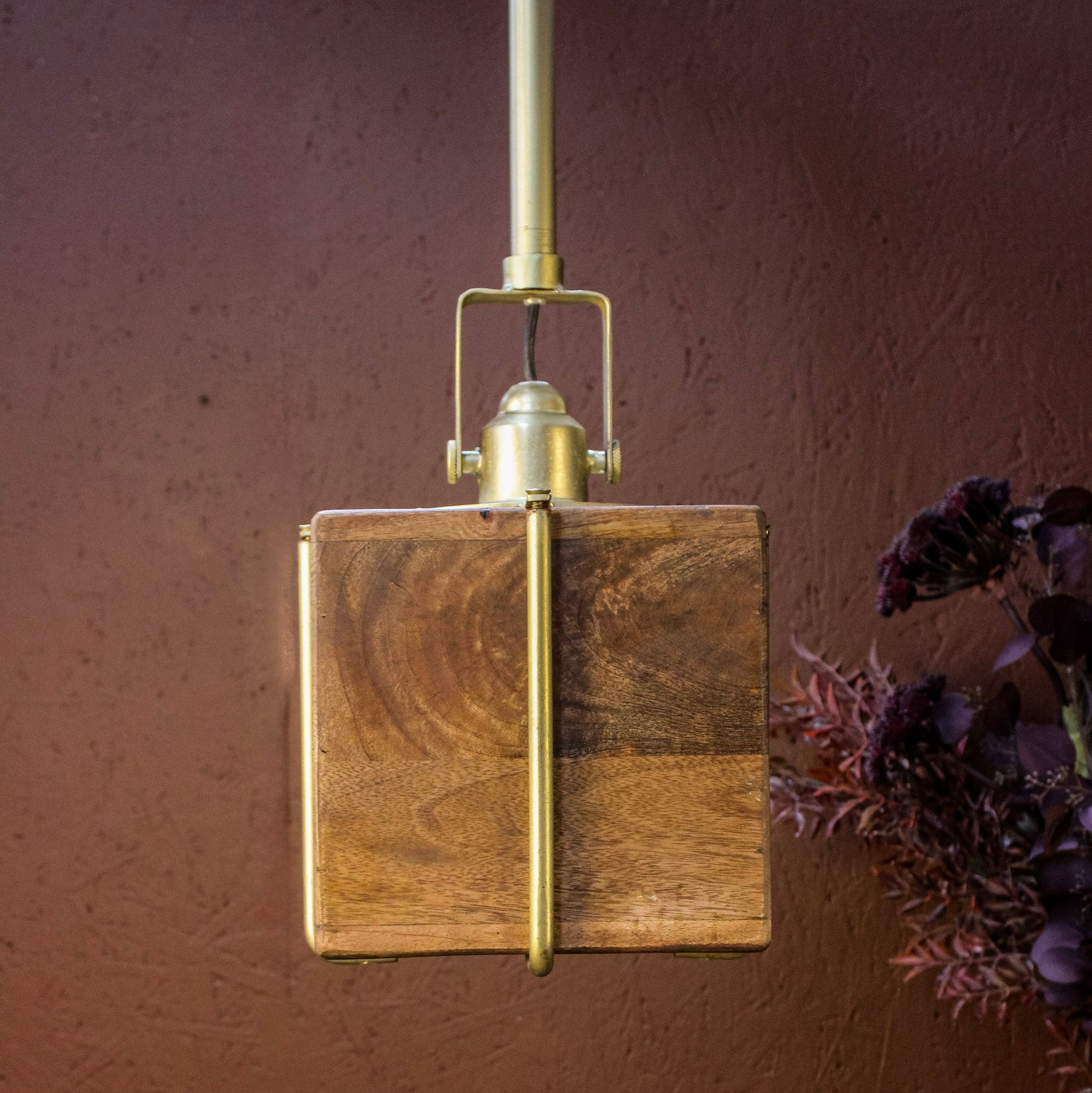 Brass Clad Square Mango Wood Pendant Uneeka Home lifestyle