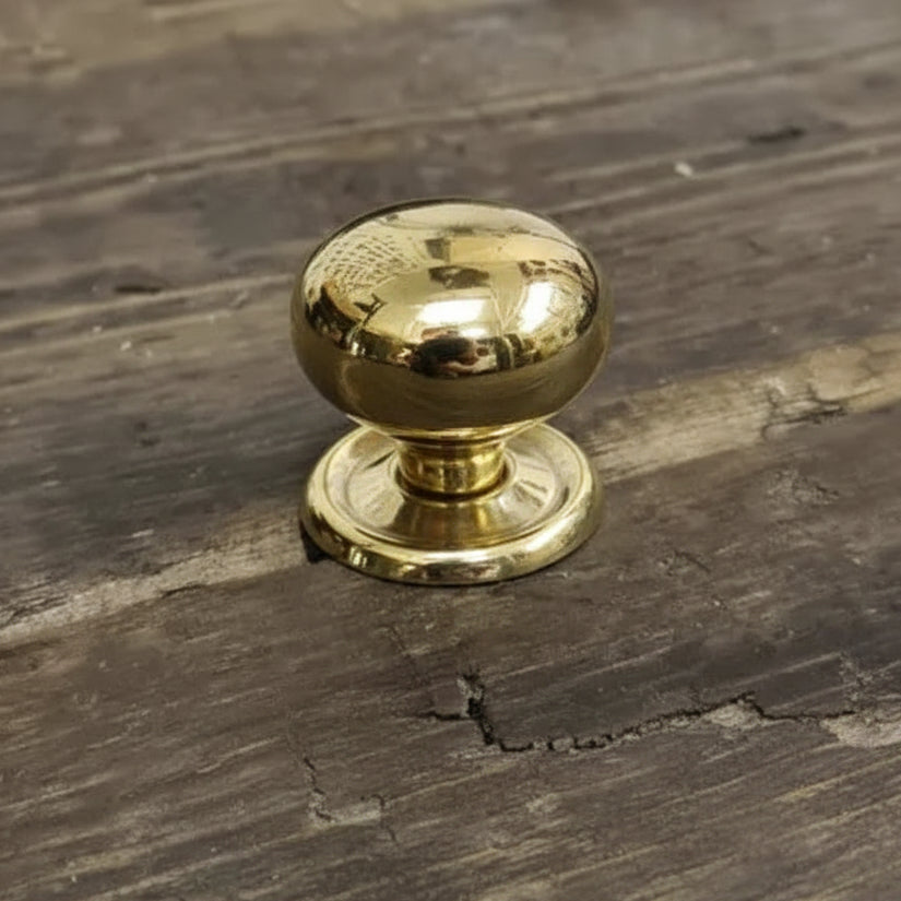Polished Brass Cupboard Knob With Base Plate - A331 - Uneeka