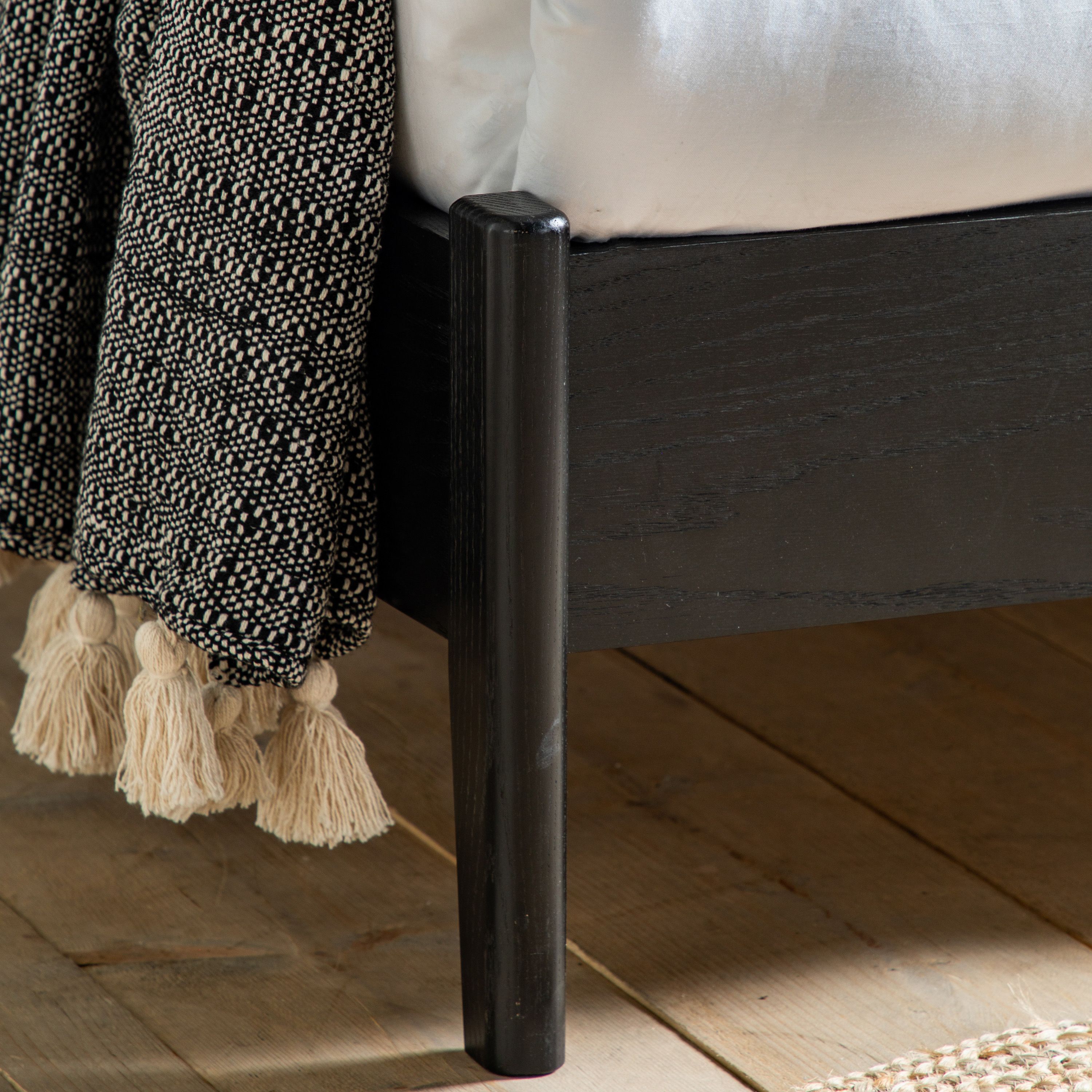 Black Oak Veneer & Rattan Double Bed Frame - 5059413871962 skylar - Uneeka