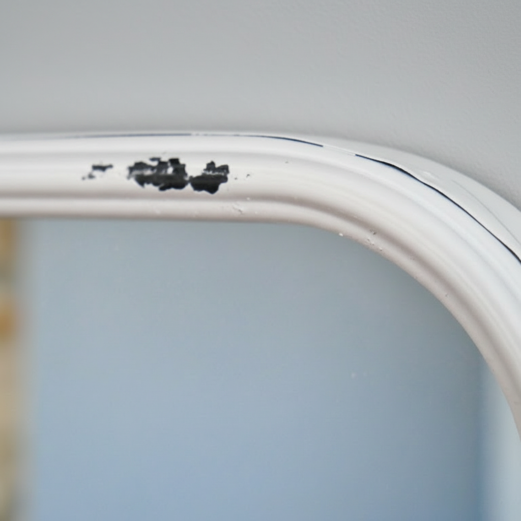 Antique White Distressed Mirror With Shelf