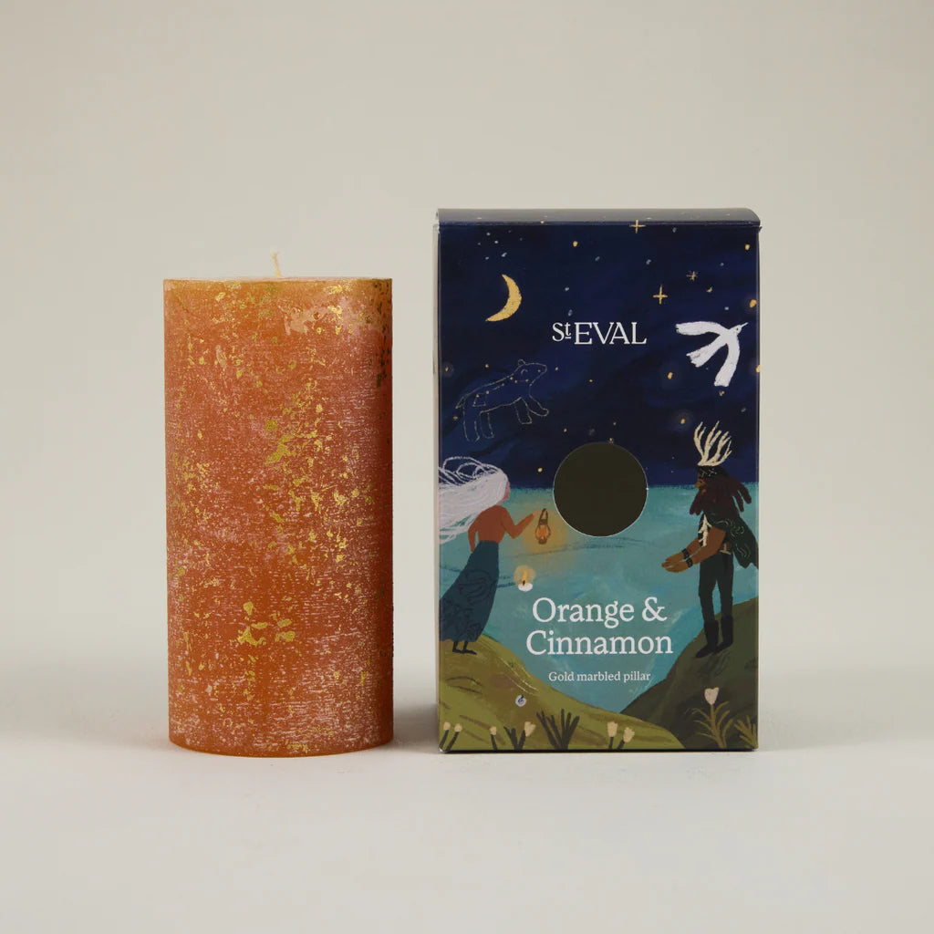 Gold Marbled Pillar Candle Orange & Cinnamon - F00527 - Uneeka