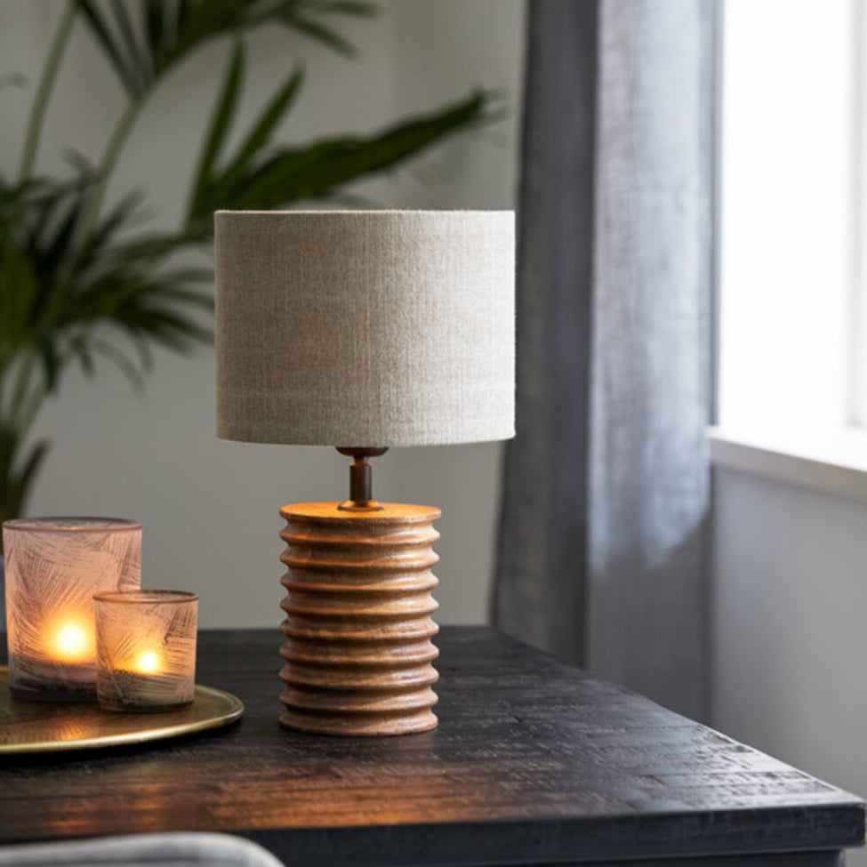 Carved Matt Wood Lamp Base - 7037964 - Uneeka