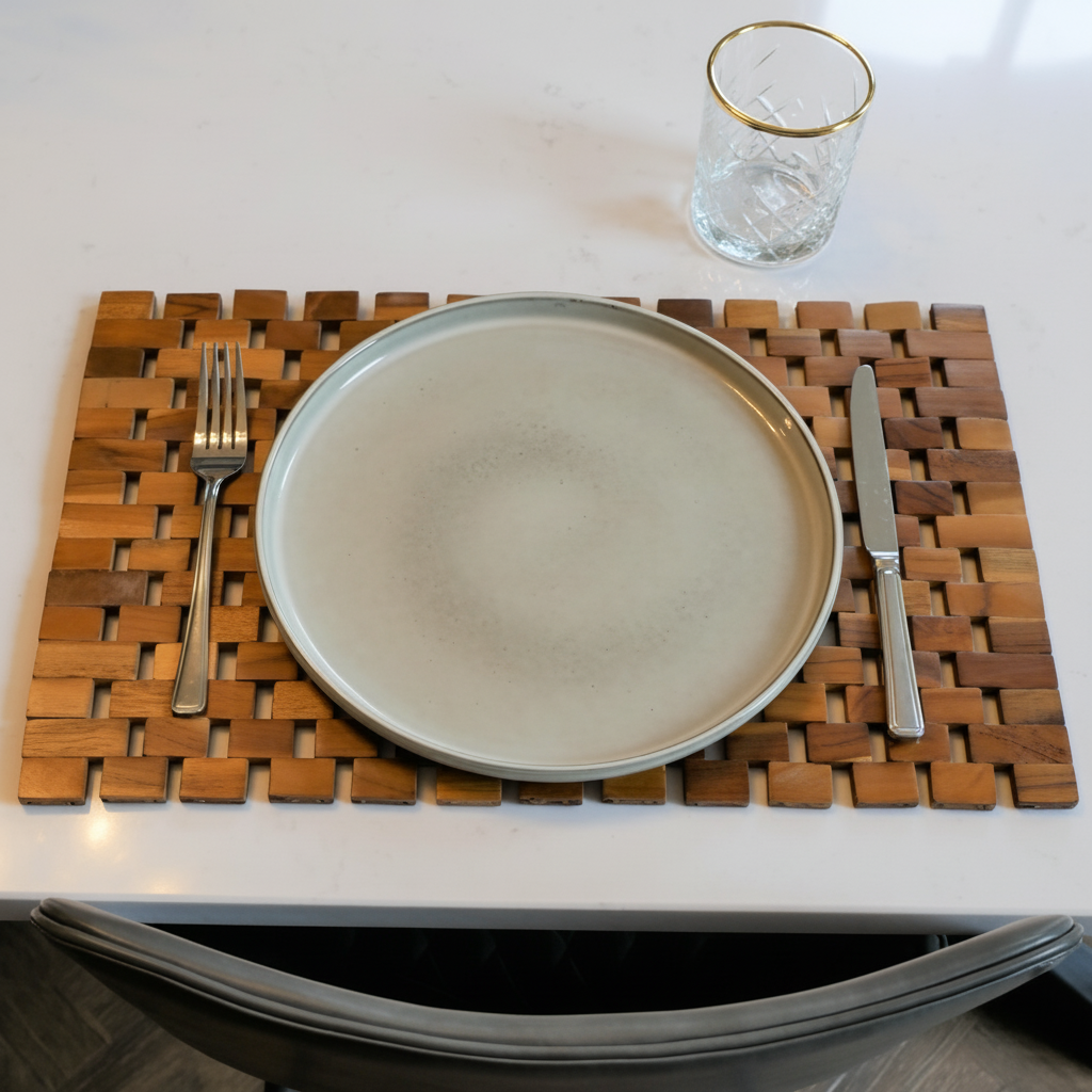Teak Woven Design Rectangular Tablemat - 7715 - Uneeka