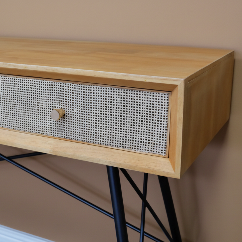 Rattan Front Three Drawer Desk - 7959 - Uneeka