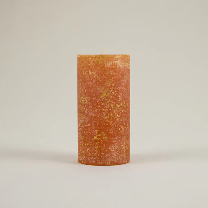 Gold Marbled Pillar Candle Orange & Cinnamon - F00527 - Uneeka