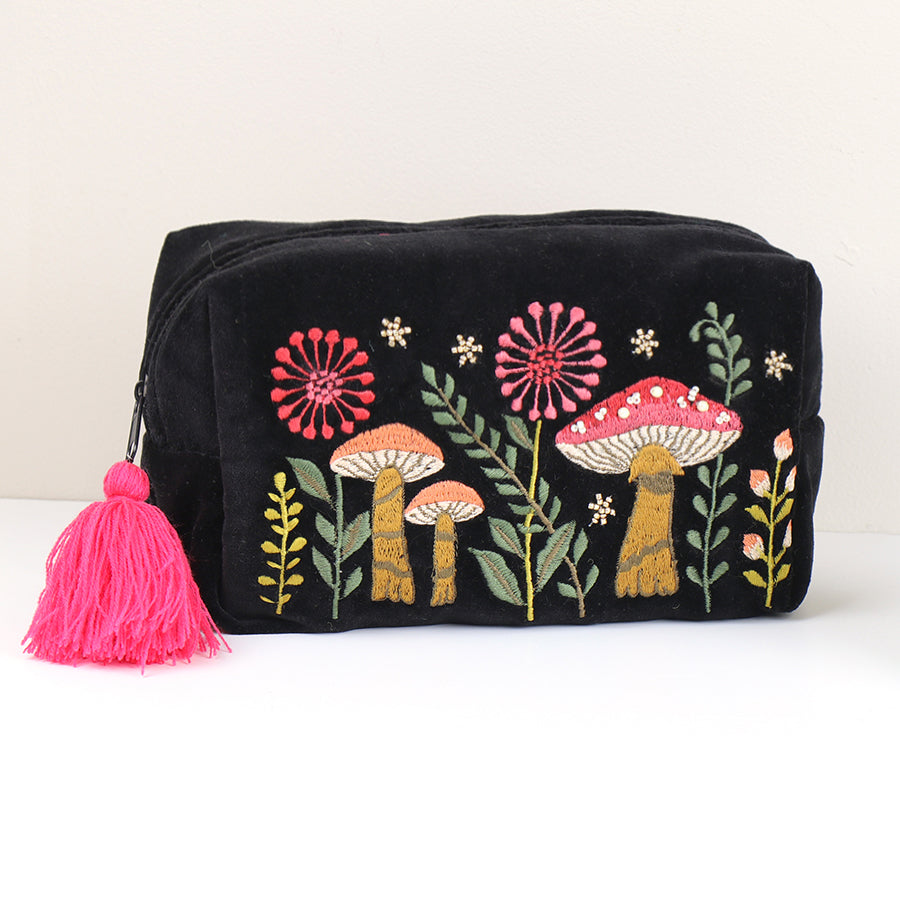 Embroidered Mushroom Velvet Makeup Bag - 81582 - Uneeka