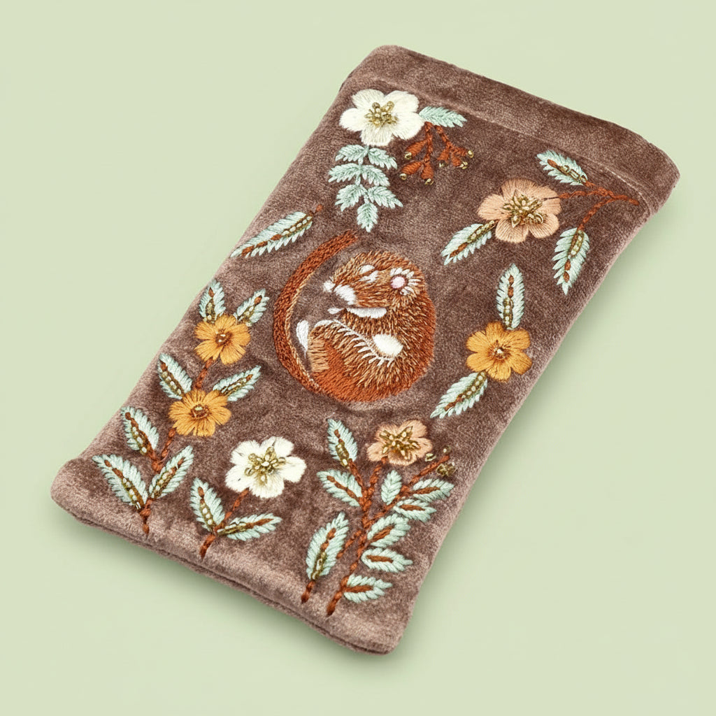 Embroidered Dormouse Velvet Glasses Case - 81714 - Uneeka