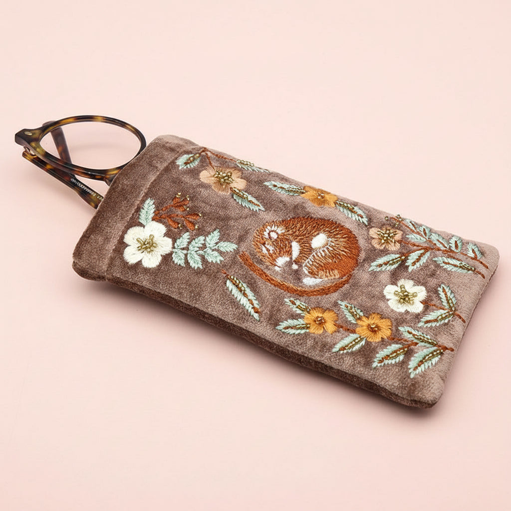 Embroidered Dormouse Velvet Glasses Case - 81714 - Uneeka